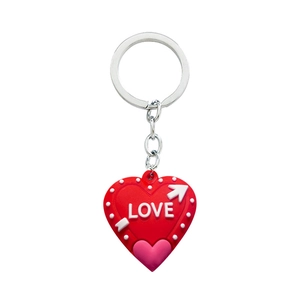 Modern sweet red heart PVC keychain with LOVE lettering and arrow for couple bags