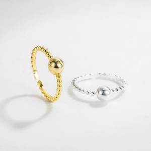 Adjustable S925 sterling silver beaded rings in gold and silver finishes for women