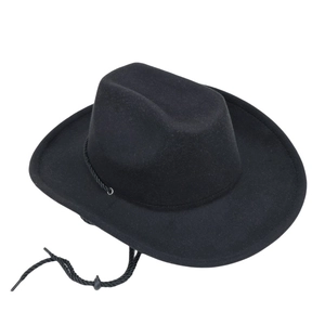 Classic black wool felt fedora hat with adjustable chin strap and wide brim for unisex wear