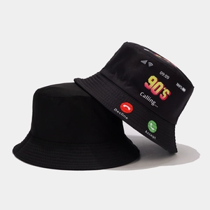 Incoming Call Print Bucket Hat Durable Polyester Reversible Sunshade Casual Retro Streetwear Unisex Fashion Basin Hat Black