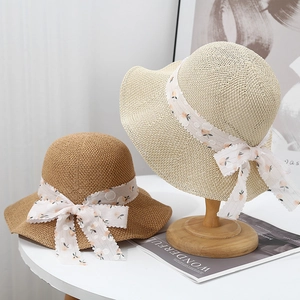 Cappello Da Sole In Paglia Intrecciata Da Donna Tesa Larga Traspirante Spiaggia Estate Con Fiocco In Nastro Floreale
