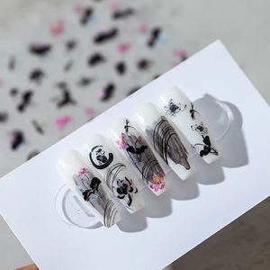 3D ultra-thin nail stickers featuring exquisite ink wash lotus flower art designs