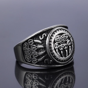 Vintage stainless steel Viking bear claw ring with oxidized finish in gothic style
