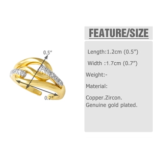 Detailed size specifications for 18k gold plated butterfly ring with zircon measurements