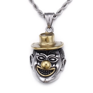 Horror Clown Pendant Necklace Stainless Steel Hip Hop Joker Head Jewelry For Men Women