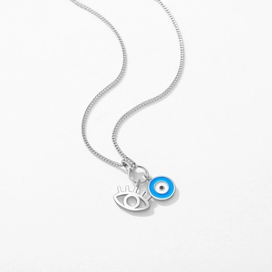 S925 Sterling Silver Evil Eye Necklace with Blue Enamel Pendant and Eyelash Charm