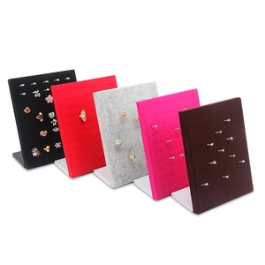 L-shaped velvet jewelry display stand for rings and earrings in multiple colors