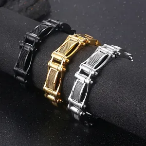 Bracelet Homme En Acier Inoxydable Chaîne De Moto Style Punk Industriel Patchwork En Maille Accessoire Bijou