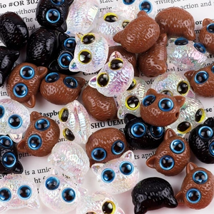 Mix of 18mm cute acrylic cat head beads in black, brown and iridescent white for DIY crafts