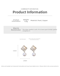 Detail of vintage rhombic earrings with white pearls and 6.6g weight specification