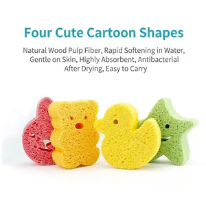 Baby Bath Sponge Soft Wood Pulp Fiber Cartoon Animal Shape Gentle Exfoliating Skin Friendly Shower Foam Sponge