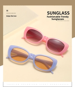 Detail of pink and purple vintage cat eye sunglasses with polarized gradient lenses