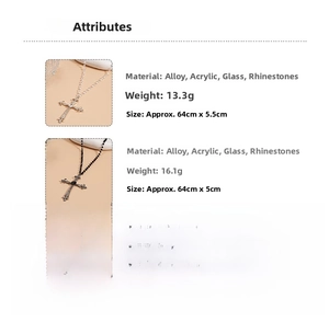 Detailed material specs for rhinestone cross pendant and glass pearl beaded necklaces