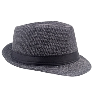 Classic dark grey fedora hat with black ribbon for men, stylish wool felt winter headwear
