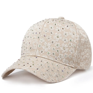 Women Lace Floral Embroidery Baseball Cap Colorful Rhinestone Adjustable Sun Hat Outdoor Casual Fashion Breathable
