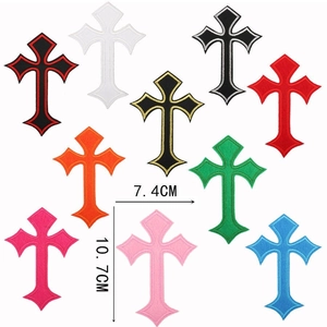 Cross embroidery patch with inspirational letters in ten colors, size 7.4cm x 10.7cm