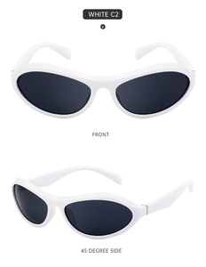 Front- und Seitenansicht der weißen aerodynamischen Radsport-Sonnenbrille mit Gläsern