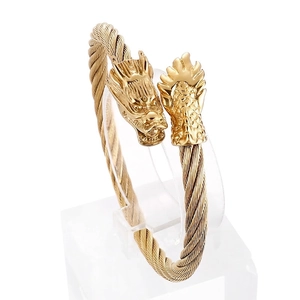 Bracelet Tête De Dragon Acier Inoxydable Câble Torsadé Manchette Ouverte Réglable Punk Rétro Gothique Style Motard Hommes