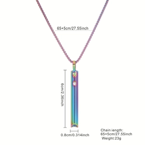 Rainbow mindfulness whistle necklace dimensions showing 60mm pendant and 70cm box chain
