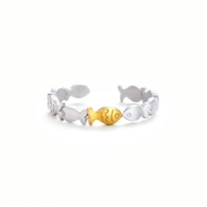 Minimalist S925 sterling silver open fish ring with unique gold and silver contrast finish
