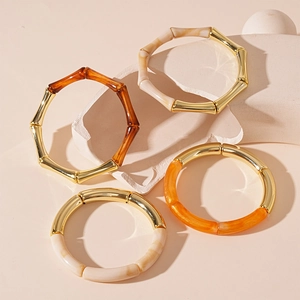 Bracelets géométriques style Maillard en acrylique ambre brun et blanc marbré