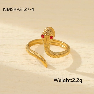 Macro shot of gold snake ring NMSR-G127-4 showing texture and light 2.2g weight details
