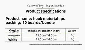 Size chart showing PC Christmas ornament hooks with detailed dimensions for green and white models