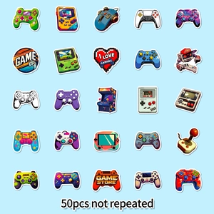 Pack of 50 assorted colorful video game console and controller stickers for decor
