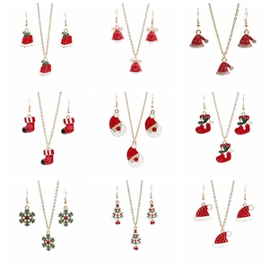 Christmas jewelry set with oil drip Santa hat pendants including necklace and earrings