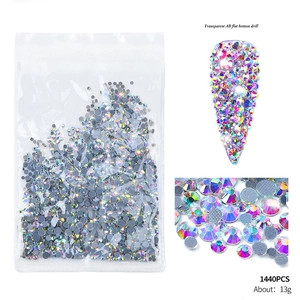 Macro shot of 1440pcs transparent AB flat back rhinestones for nail art and DIY decor