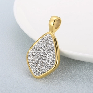 Elegant gold-plated rhombus pendant with sparkling cubic zirconia crystals for jewelry making