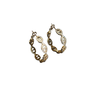 Gold-plated hoop earrings with sparkling cubic zirconia in a unique chain-link design