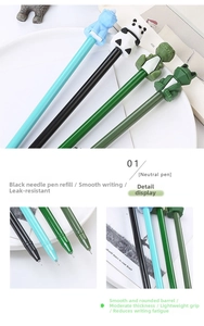 Detail of 0.5mm black needle tip and cute 3D cartoon animal silicone toppers on pens