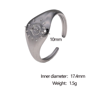 Paramètres de taille détaillés de la bague soleil en acier argenté avec largeur de 10mm et diamètre