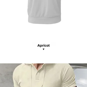 Detail showing apricot waffle texture fabric and two-button placket on men polo shirt