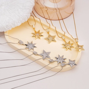 Fashion Star Pendant Necklace Copper Gold Silver Plated Rhinestone Snake Chain Starry Necklace For Women Daily Party Jewelry Gift