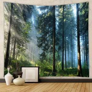 Arazzo da Parete Paesaggio Forestale Naturale Stampa Poliestere Cielo Stellato Cascata Bohemian Decorazione Per Camera da Letto Soggiorno