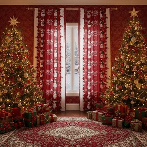 Christmas Curtains Polyester Printed Blackout Holiday Window Drapes Winter Snowman Pattern Home Decor