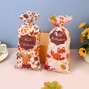 Thanksgiving plastic gift bags with autumn leaves and squirrels for candy packaging
