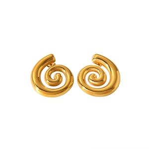 Polished 18k gold plated stainless steel spiral seashell earrings for women in gold