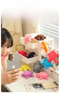 Detailed view of colorful plush turtle keychains in hand with soft fabric textures