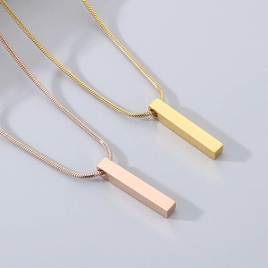 Gold and rose gold vertical bar necklaces with sleek snake chains for couples