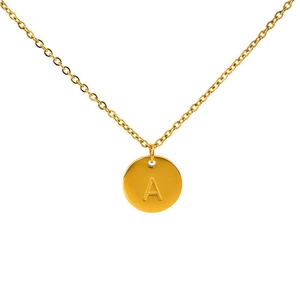 Collier minimaliste en acier inoxydable doré avec pendentif rond gravé de la lettre A