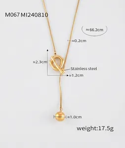 Detailed technical diagram of adjustable golden stainless steel ball pendant necklace