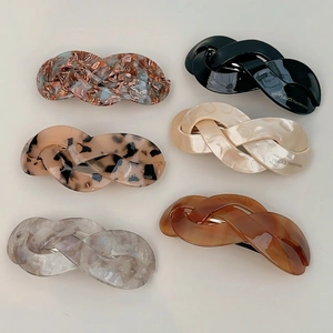 French vintage acetate twist hair clips in six classic marbled colors for women