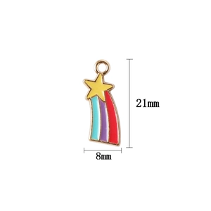 Enamel rainbow shooting star pendant in gold finish for DIY jewelry 21x8mm