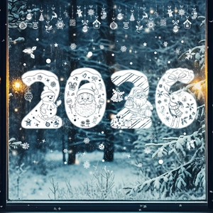 Christmas Window Static Stickers PVC Snowflake Reindeer Santa Claus New Year Glass Decals 2026 Festive Home Decoration