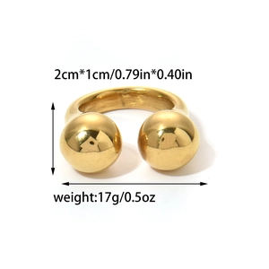 Anello aperto a U in acciaio inossidabile dorato con perle cuore di 2cm x 1cm
