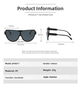 Detailed size specifications for semi-rimless sunglasses including lens width and frame length
