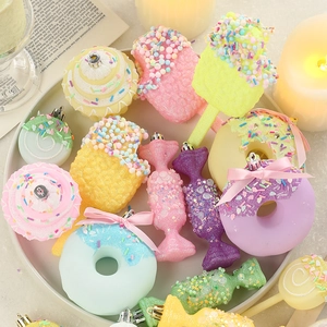 Christmas Tree Ornaments Candy Lollipop Cupcake Donut Popsicle Shapes Plastic Hanging Pendants Macaron Color Glitter Decor